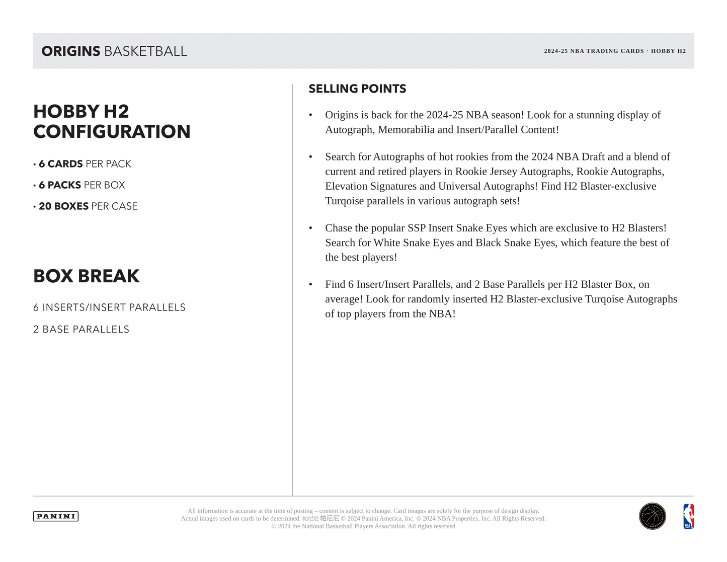 Panini - 2024/25 Origins Basketball (NBA) - Hybrid H2 Box