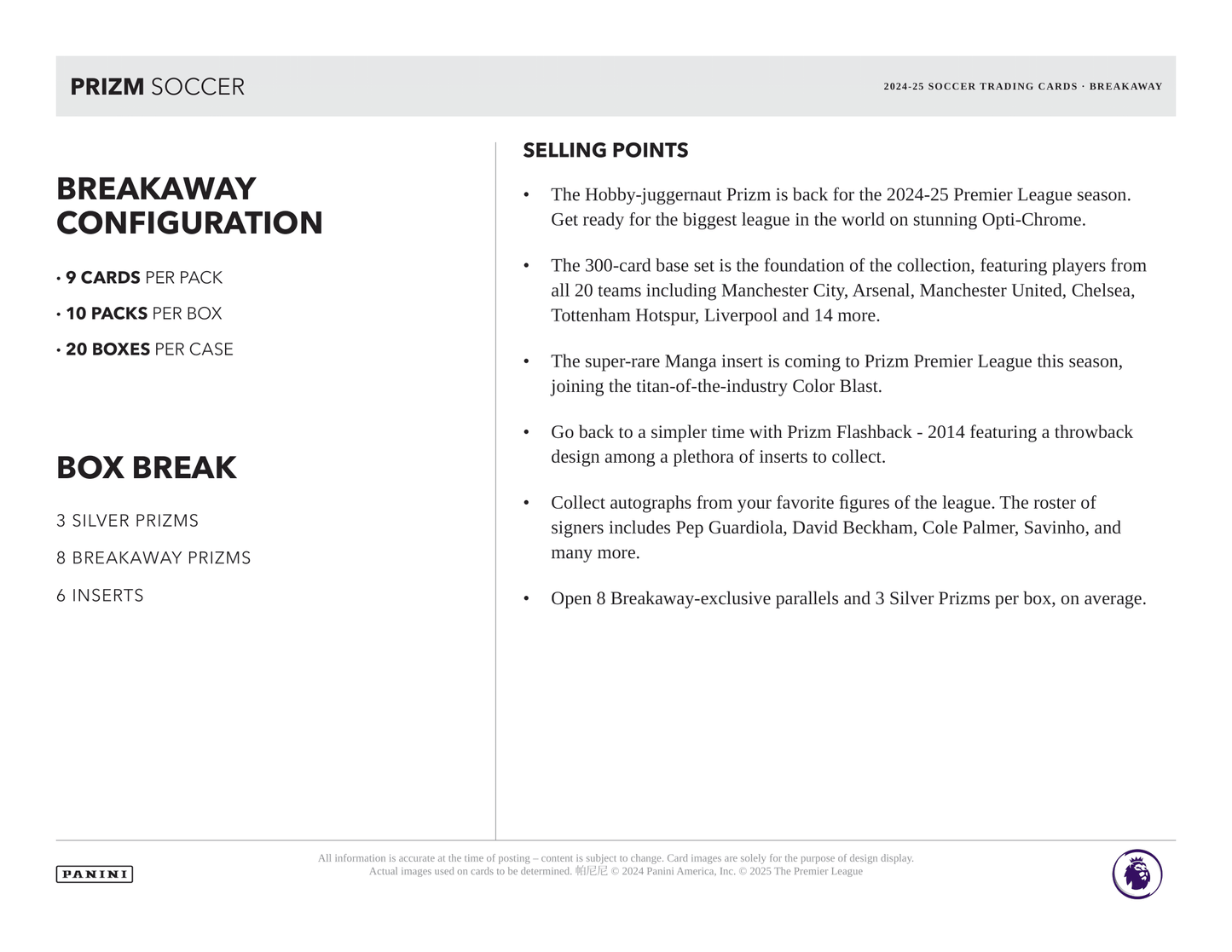 Panini - 2024/25 Prizm Premier League Football (Soccer) - Breakaway Box