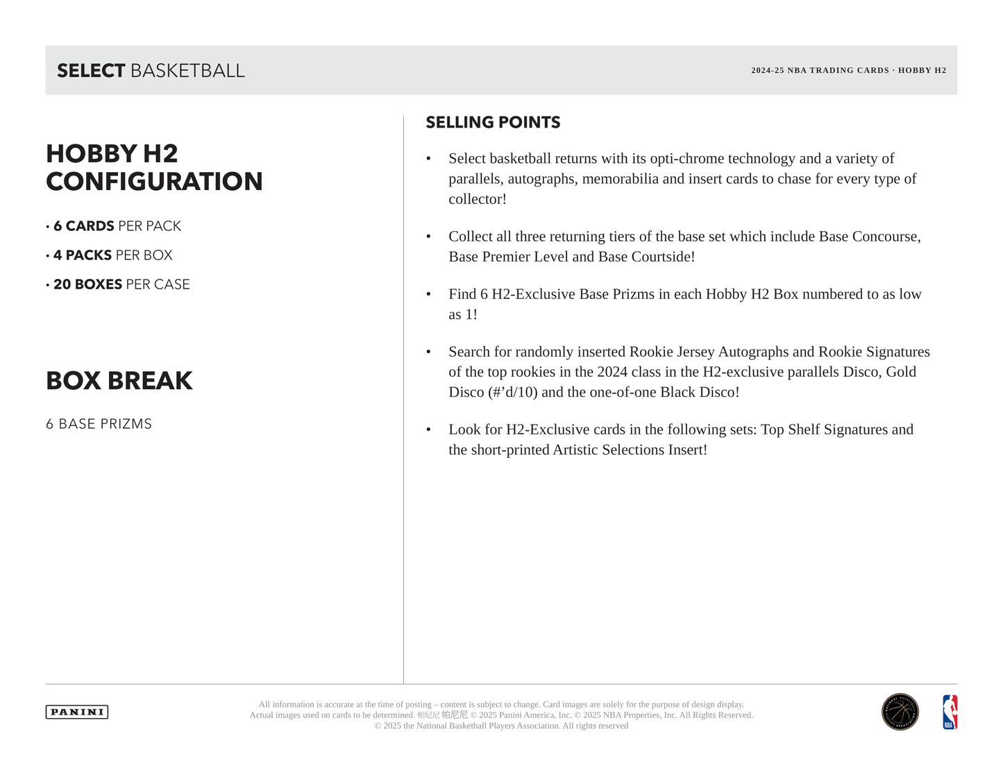Panini - 2024/25 Select Basketball (NBA) - Hybrid H2 Box