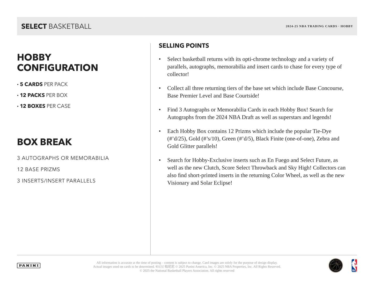 Panini - 2024/25 Select Basketball (NBA) - Hobby Box