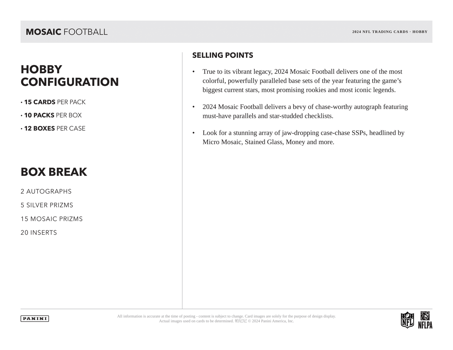 Panini - 2024 Mosaic American Football (NFL) - Hobby Box