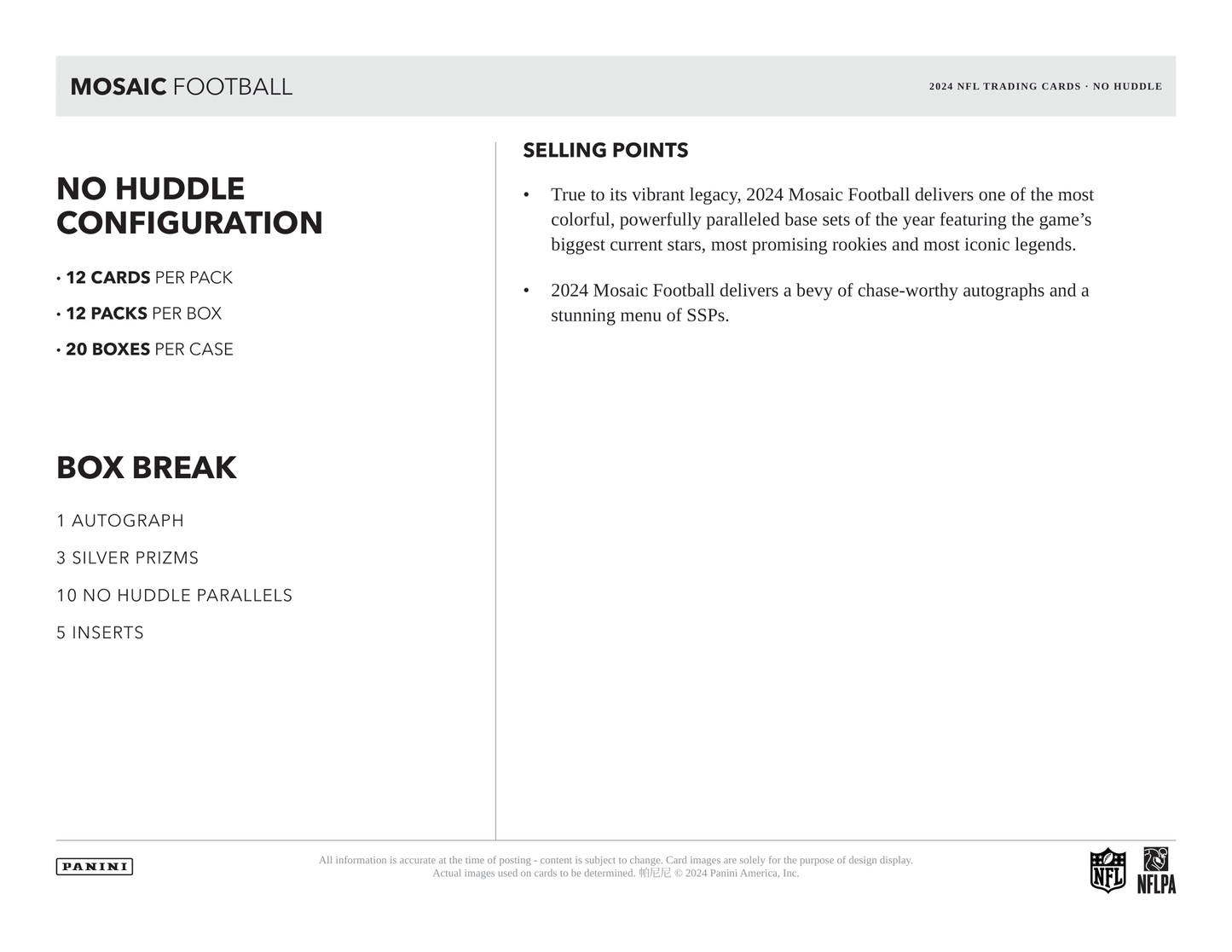 Panini - 2024 Mosaic No Huddle American Football (NFL) - Hobby Box
