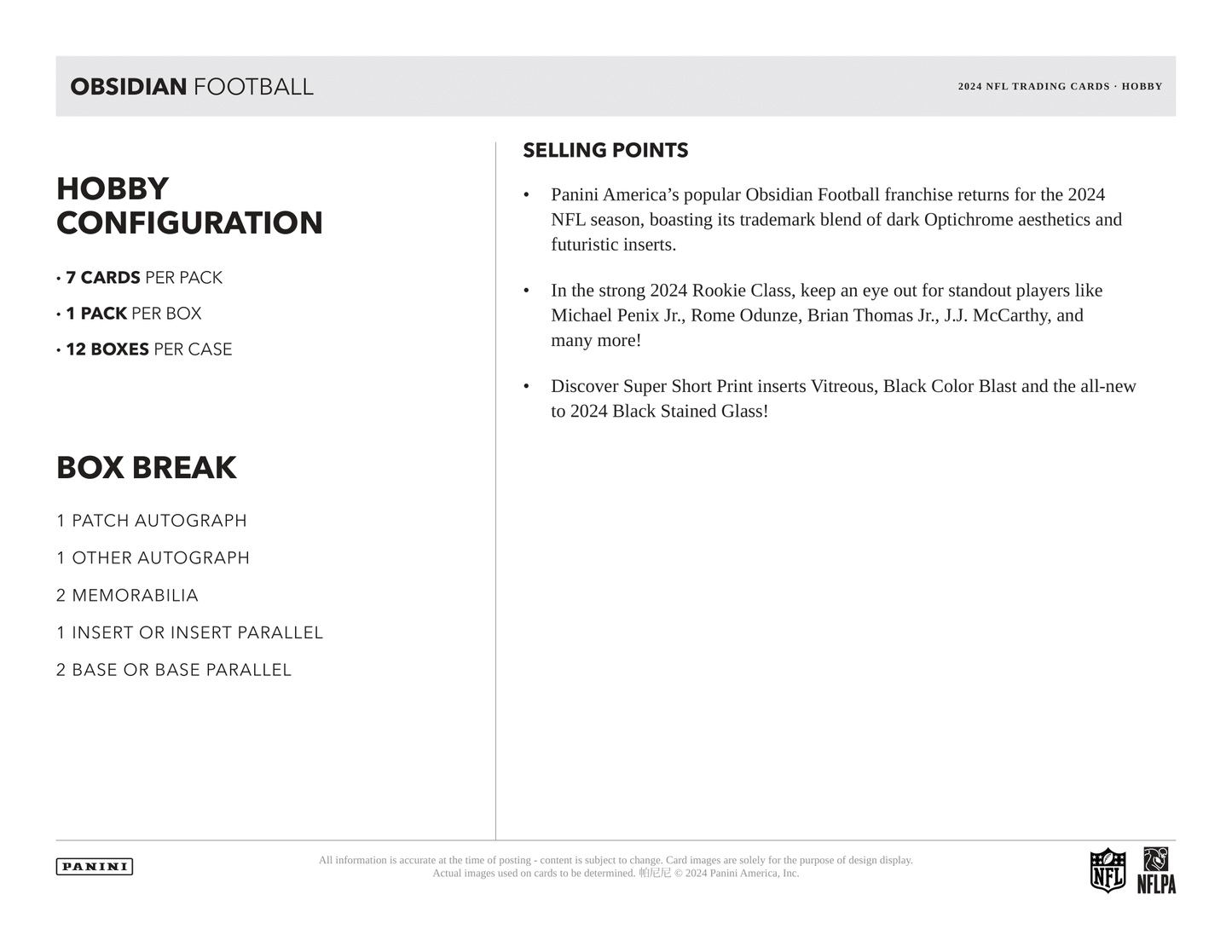 Panini - 2024 Obsidian American Football (NFL) - Hobby Box