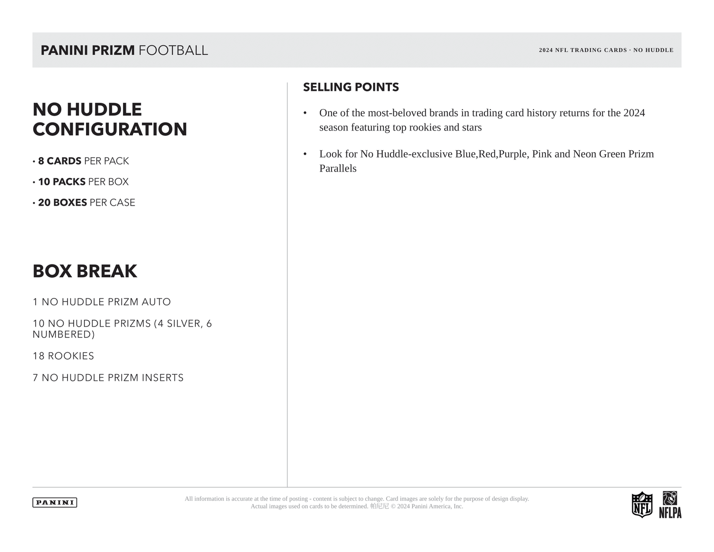 Panini - 2024 Prizm No Huddle American Football (NFL) - Hobby Box
