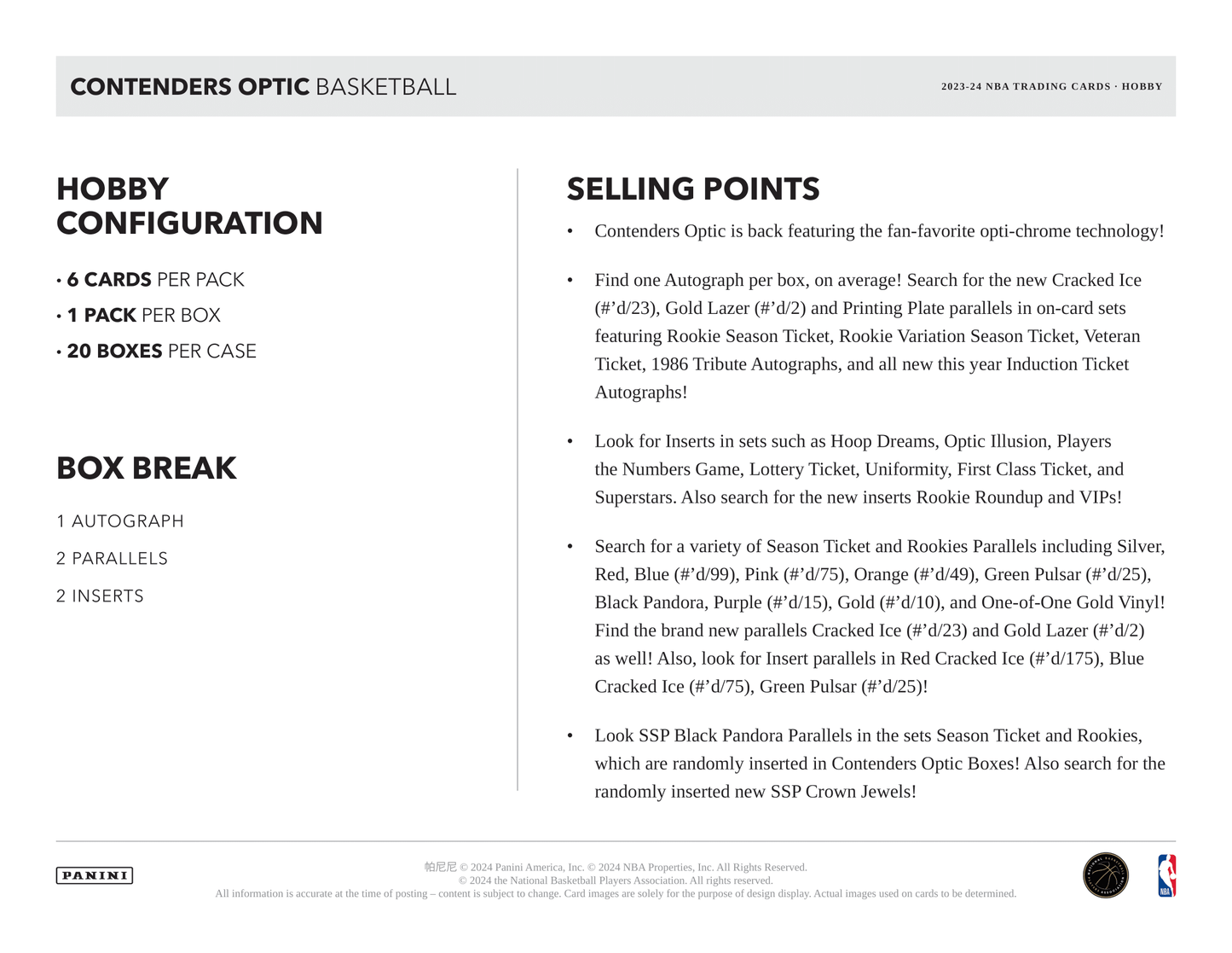 Panini - 2023/24 Contenders Optic Basketball (NBA) - Hobby Box