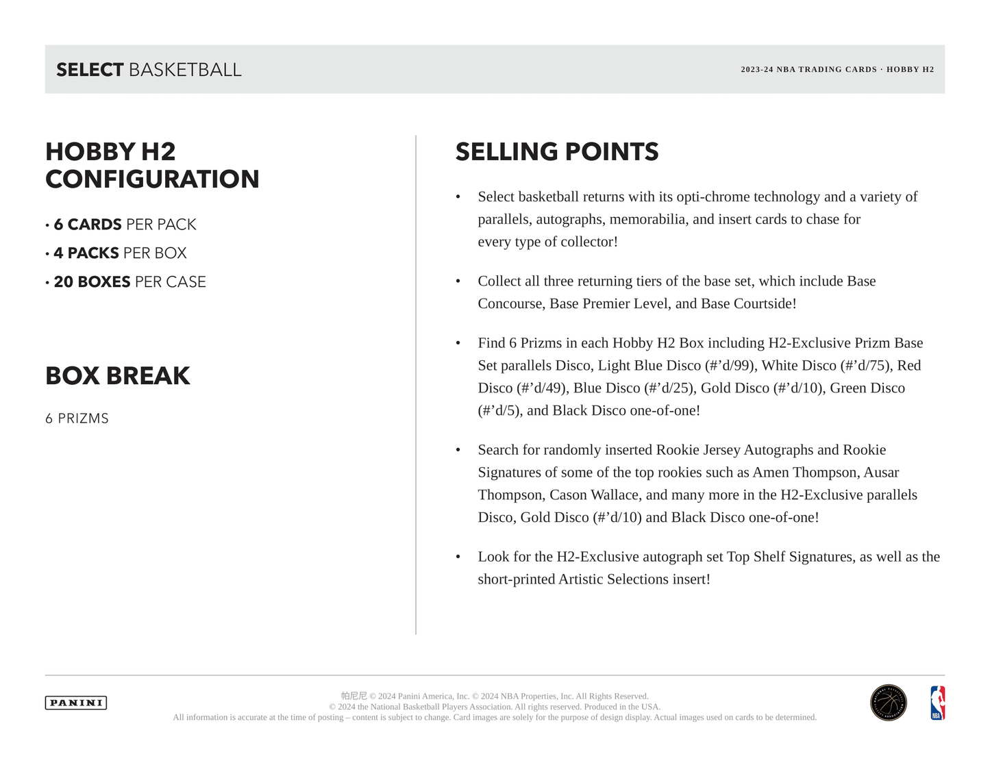 Panini - 2023/24 Select Basketball (NBA) - Hybrid H2 Box