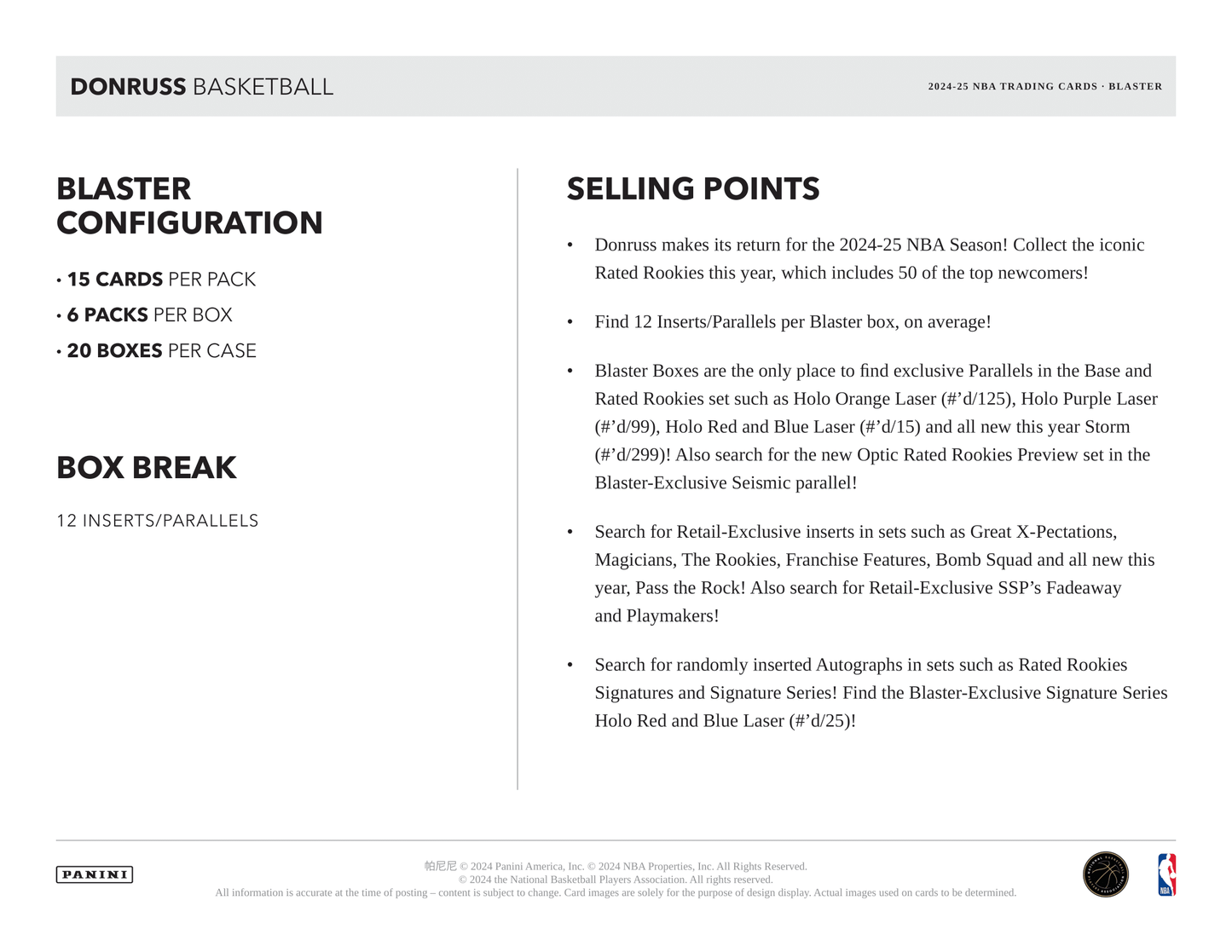 Panini - 2024/25 Donruss Basketball (NBA) - Blaster Box