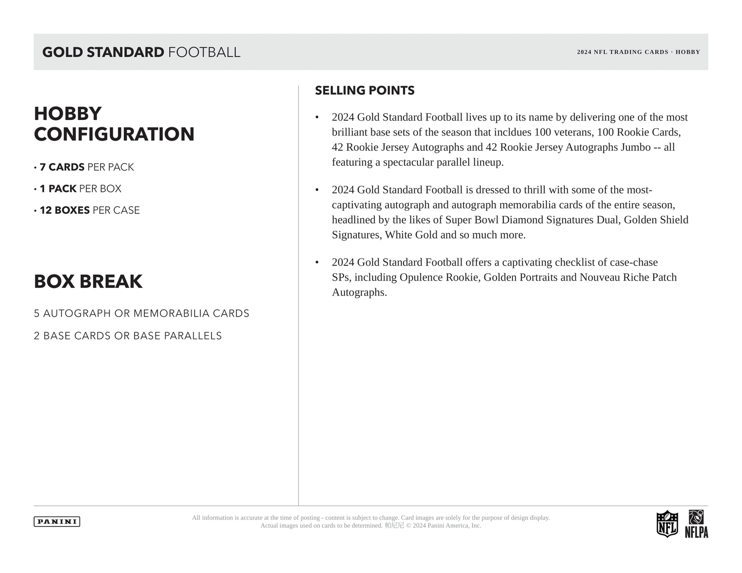 Panini - 2024 Gold Standard American Football (NFL) - Hobby Box