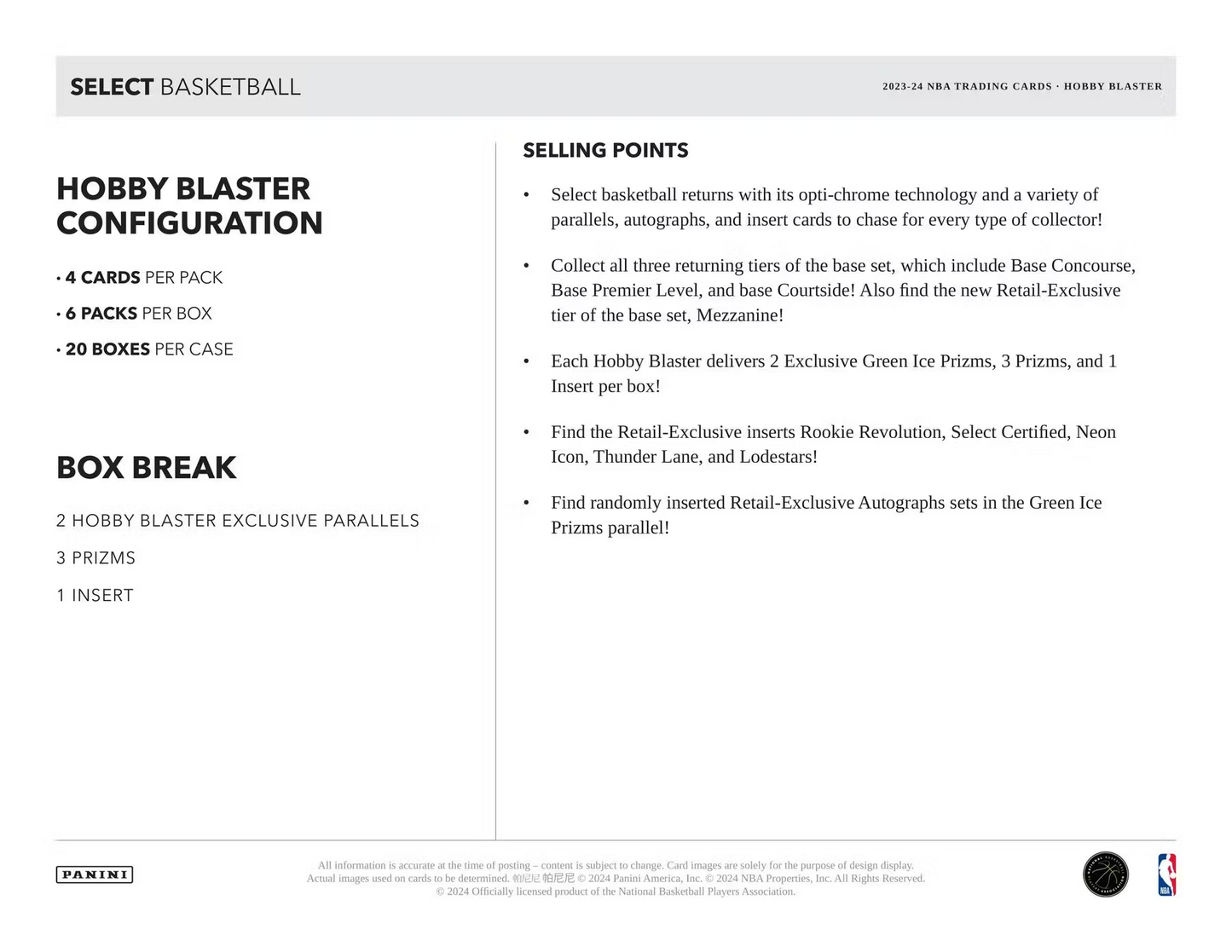 Panini - 2023/24 Select Basketball (NBA) - Hobby Blaster Box